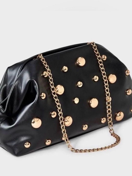 a new day Handbags - a new day Black Clutch with Gold Studs & Chain